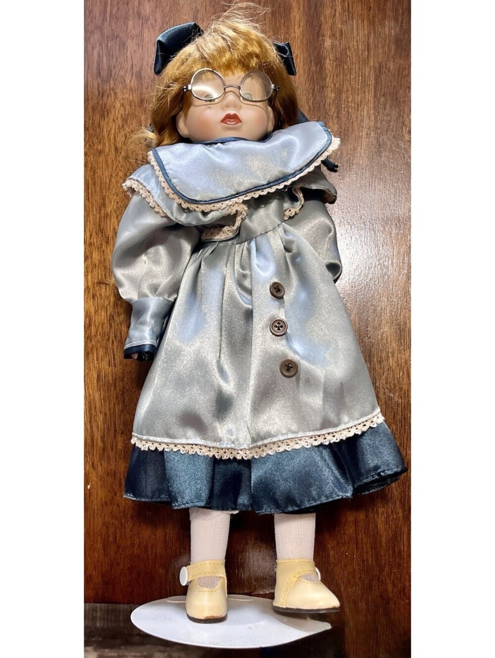 Vintage 17" Porcelain Collector Doll –  Braided Hair with Glasses